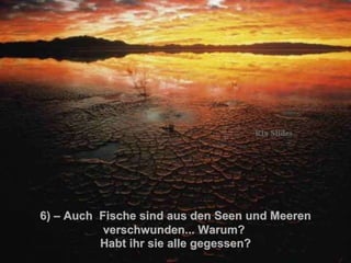 6 )  – Auch  Fische sind aus den Seen und Meeren verschwunden... Warum?  Habt ihr sie alle gegessen? . 