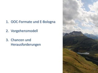 1. OOC-Formate und E-Bologna

2. Vorgehensmodell

3. Chancen und
   Herausforderungen




                               (3)
 