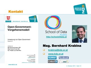 www.kdz.or.at 
Kontakt 
4. Oktober 2012 · Seite 12 
Mag. Bernhard Krabina 
krabina@kdz.or.at 
www.kdz.or.at 
http://schoolofdata.at 