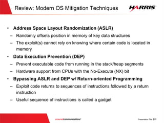 Review: Modern OS
MitigationTechniques
 