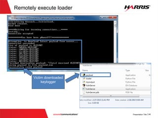 Remotely execute loader
Remotely execute
loader script
Victim downloaded
keylogger
 
