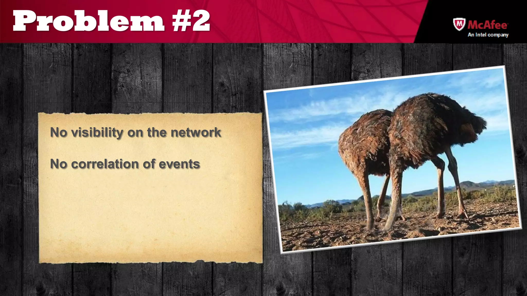 Problem #2
                                An Intel company




 No visibility on the network

 No correlation of events
 