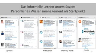 33
Das informelle Lernen unterstützen:
Persönliches Wissensmanagement als Startpunkt
Experten Themen/ Trends EventsNetzwerken
 