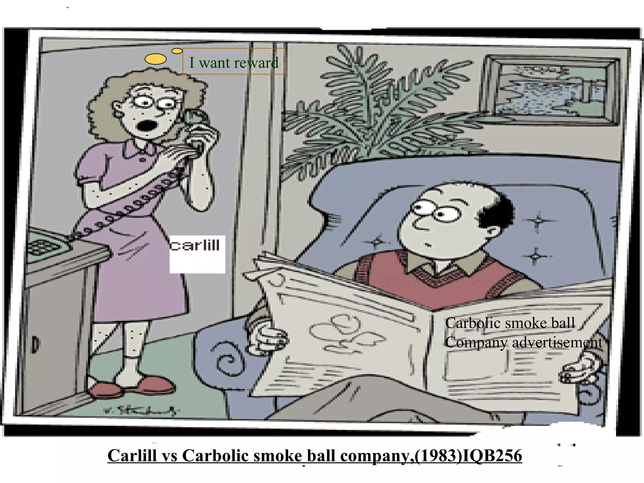 Carbolic smoke ball Company advertisement I want reward Carlill vs Carbolic smoke ball company,(1983)IQB256 