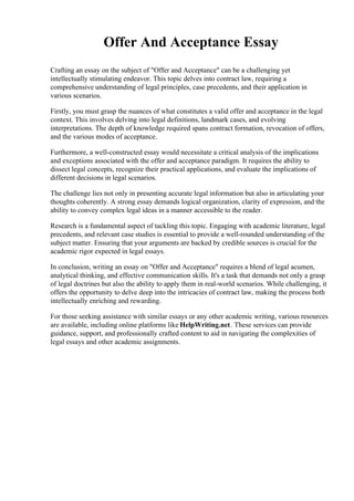 Offer And Acceptance Essay | PDF