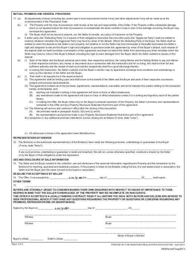 winnipeg residential offer to purchase form buyers offer form
