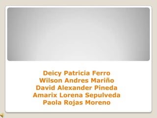 Deicy Patricia FerroWilson AndresMariñoDavid Alexander PinedaAmarix Lorena SepulvedaPaola Rojas Moreno 