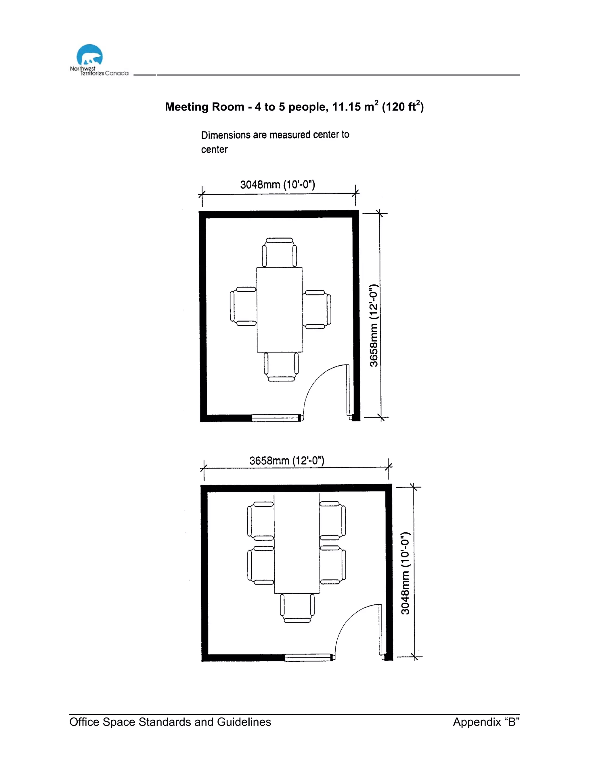 Office Space Standards and Guidelines Appendix “B”
Meeting Room - 4 to 5 people, 11.15 m2
(120 ft2
)
 