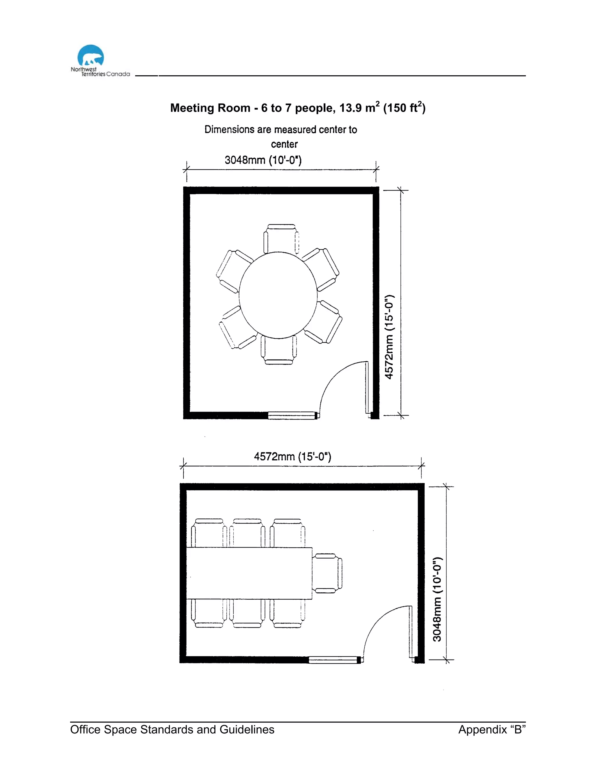 Office Space Standards and Guidelines Appendix “B”
Meeting Room - 6 to 7 people, 13.9 m2
(150 ft2
)
 