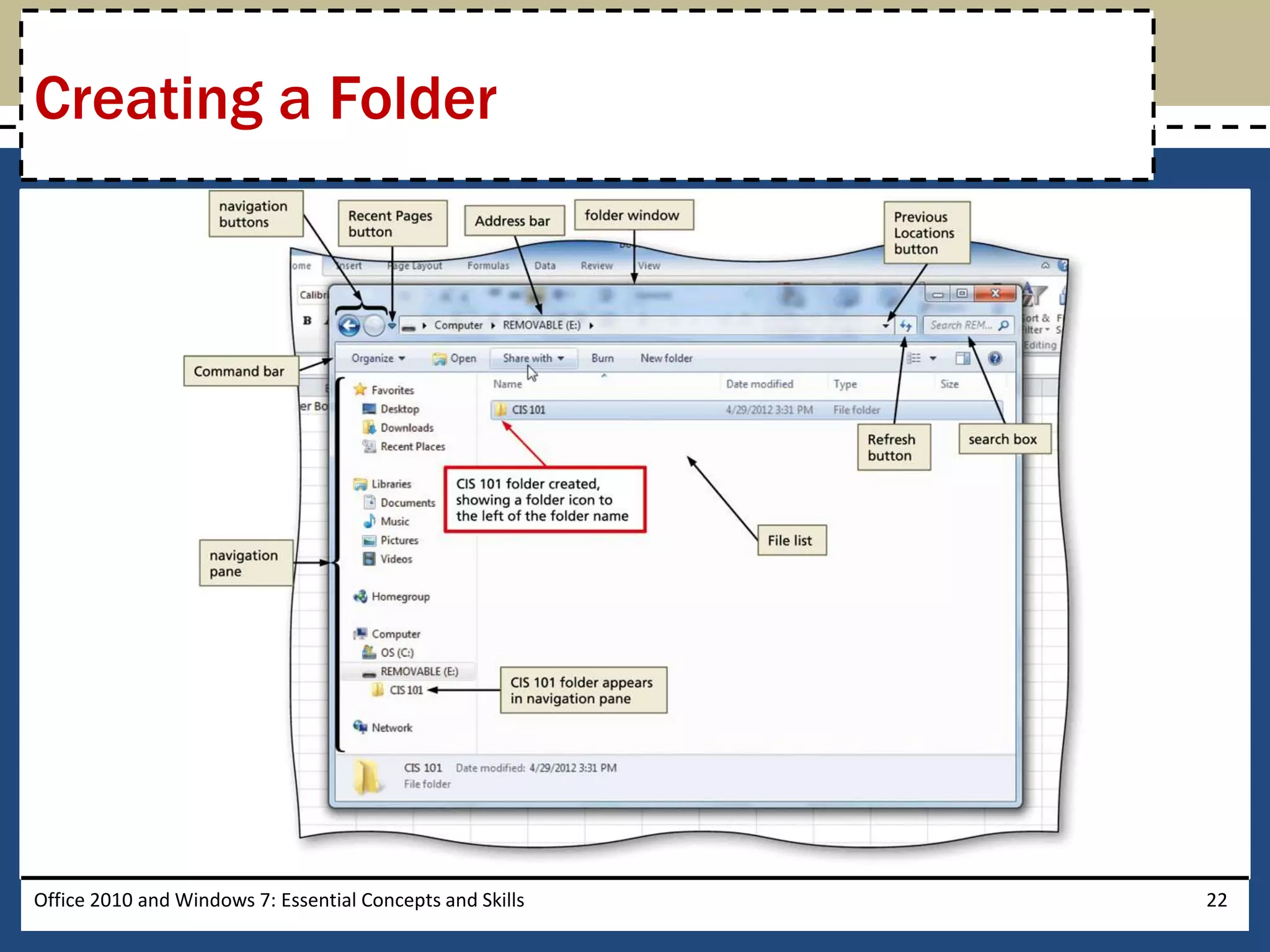 Creating a Folder




Office 2010 and Windows 7: Essential Concepts and Skills   22
 