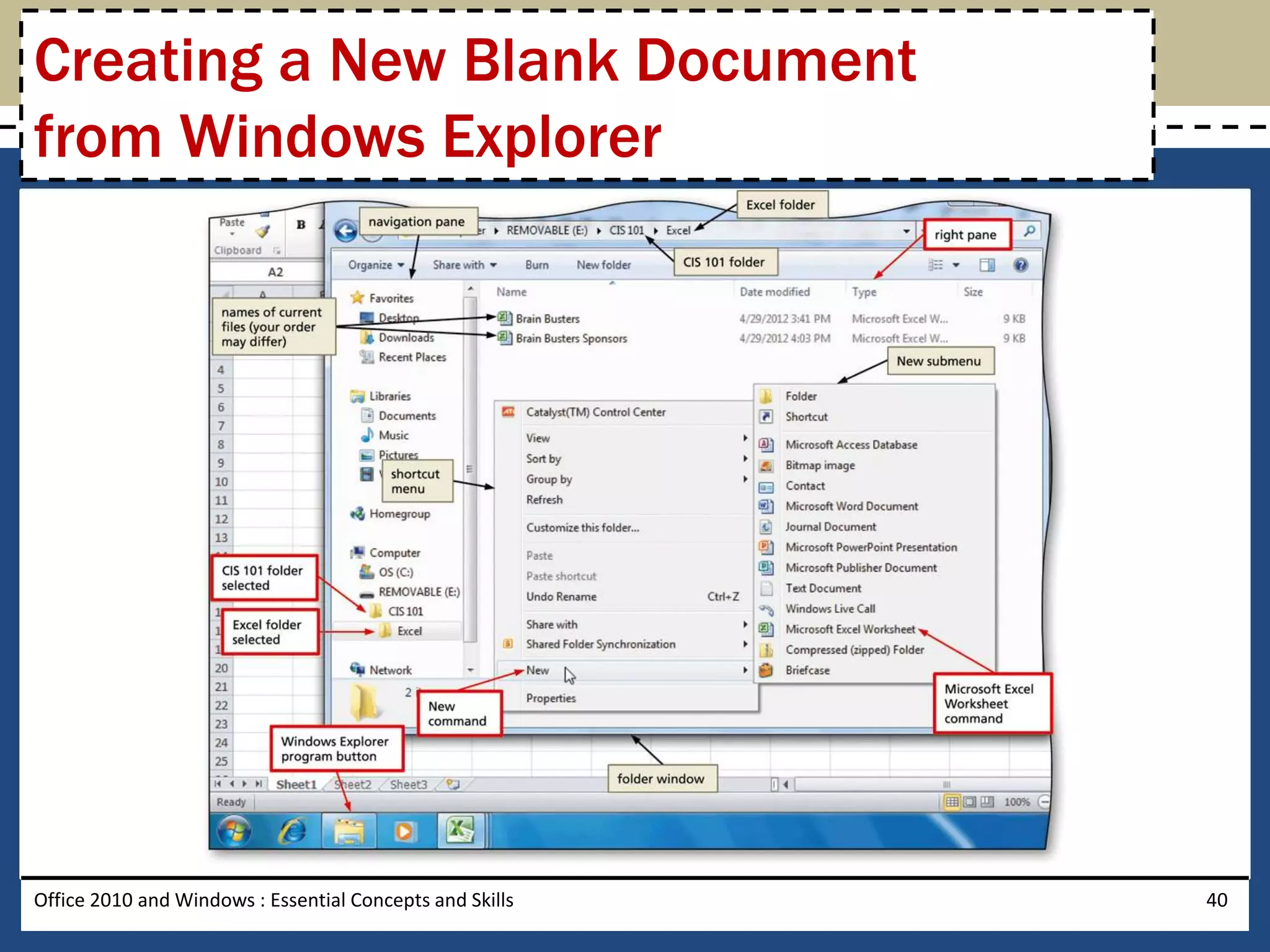 Creating a New Blank Document
from Windows Explorer




Office 2010 and Windows : Essential Concepts and Skills   40
 
