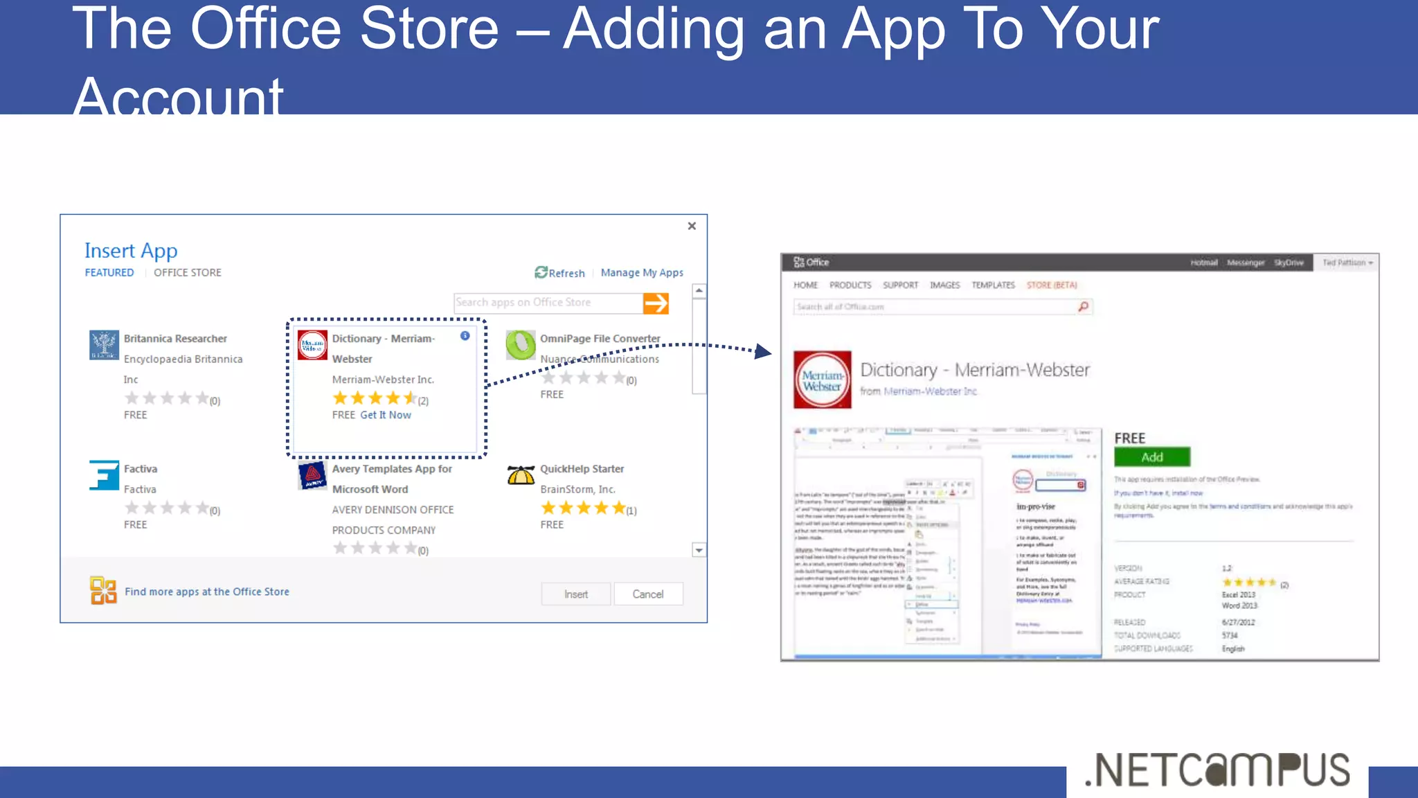 The Office Store – Adding an App To Your
Account
 