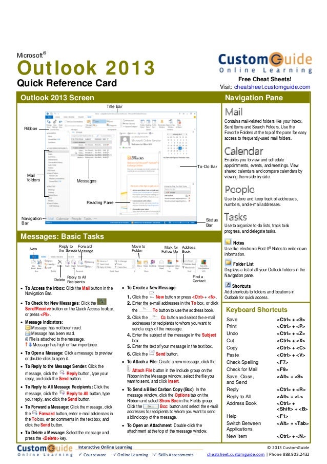 Outlook 2010 Cheat Sheet Quick Reference Charts