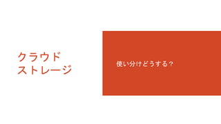 クラウド 
ストレージ 
使い分けどうする？ 
 