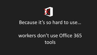 Because it’s so hard to use…
workers don’t use Office 365
tools
 