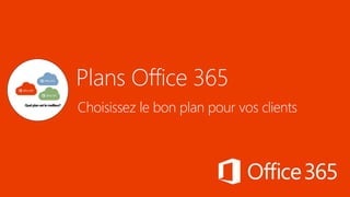 Plans Office 365
Choisissez le bon plan pour vos clientsQuelplan estlemeilleur?
 