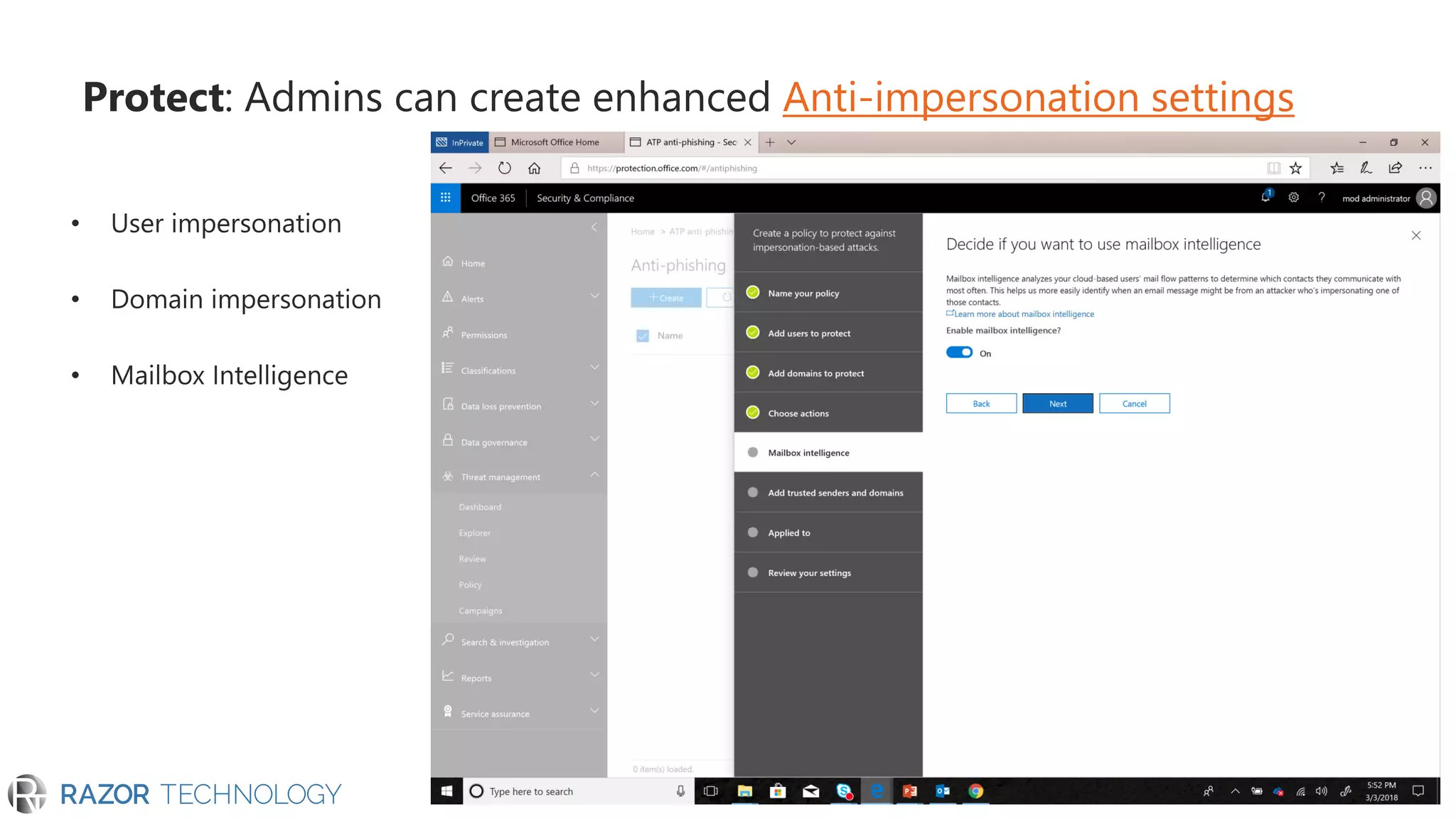 Protect: Admins can create enhanced Anti-impersonation settings
 