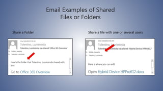 Email Examples of Shared
Files or Folders
Share a file with one or several usersShare a Folder
 