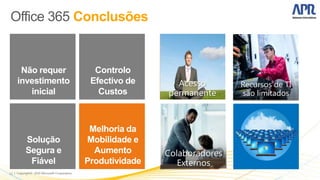 Não requer      Controlo
     investimento    Efectivo de    Recursos de TI
        inicial        Custos       são limitados



                     Melhoria da
      Solução       Mobilidade e
      Segura e        Aumento
       Fiável       Produtividade
35
 