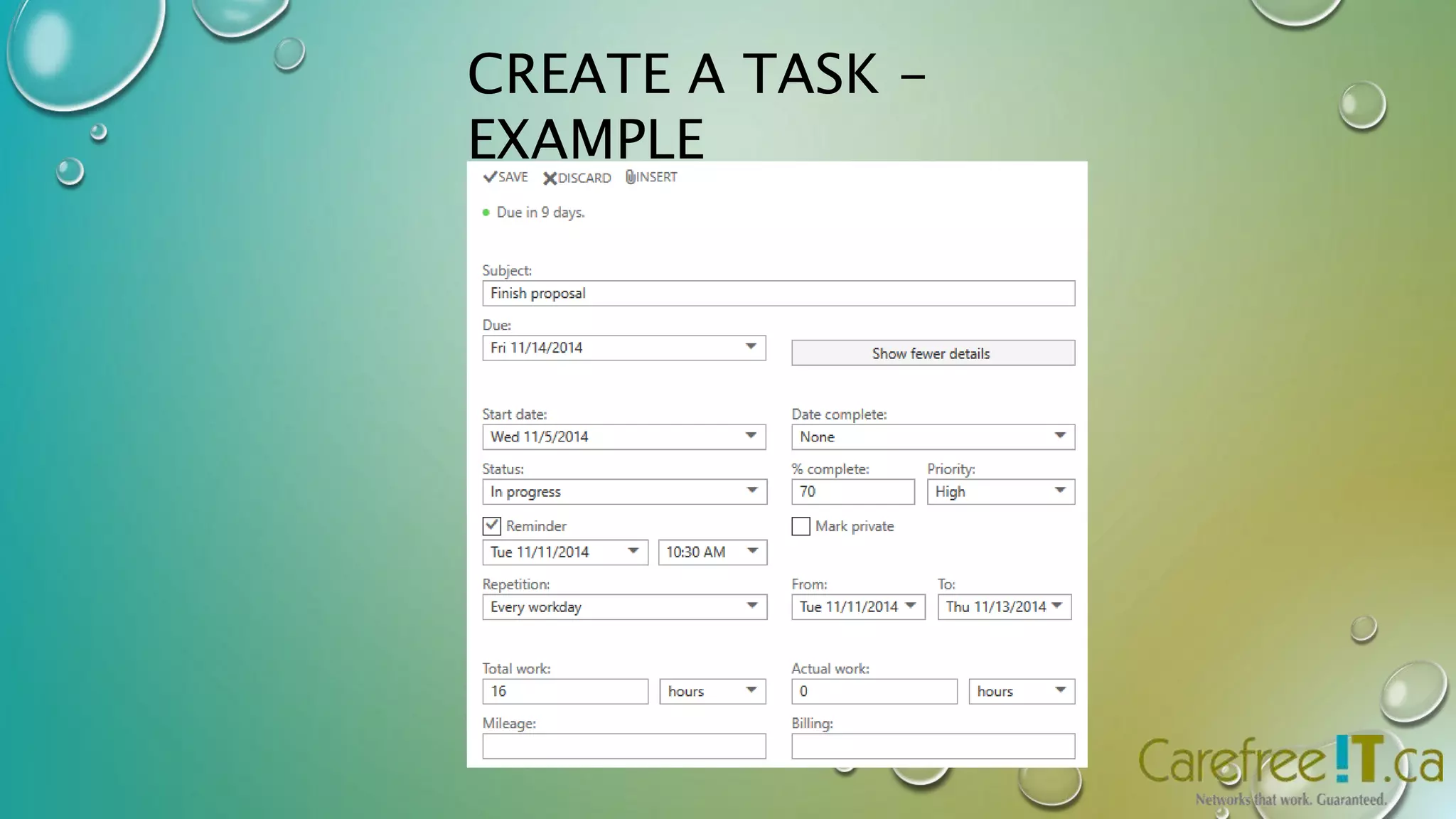 CREATE A TASK - 
EXAMPLE 
 