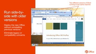 Deploy the new Office
without uninstalling
previous versions
Eliminate legacy or
compatibility concerns
 