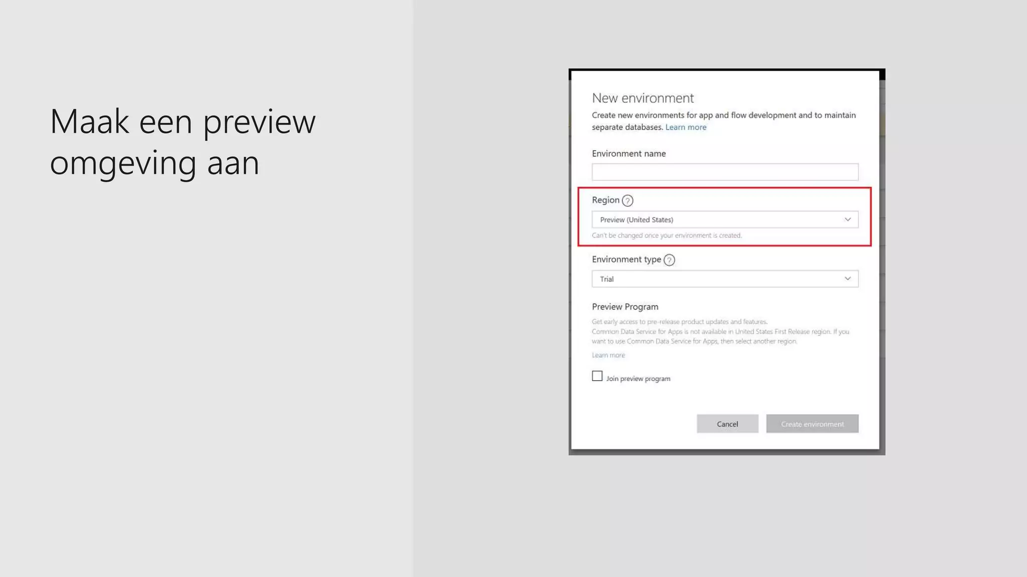 Maak een preview
omgeving aan