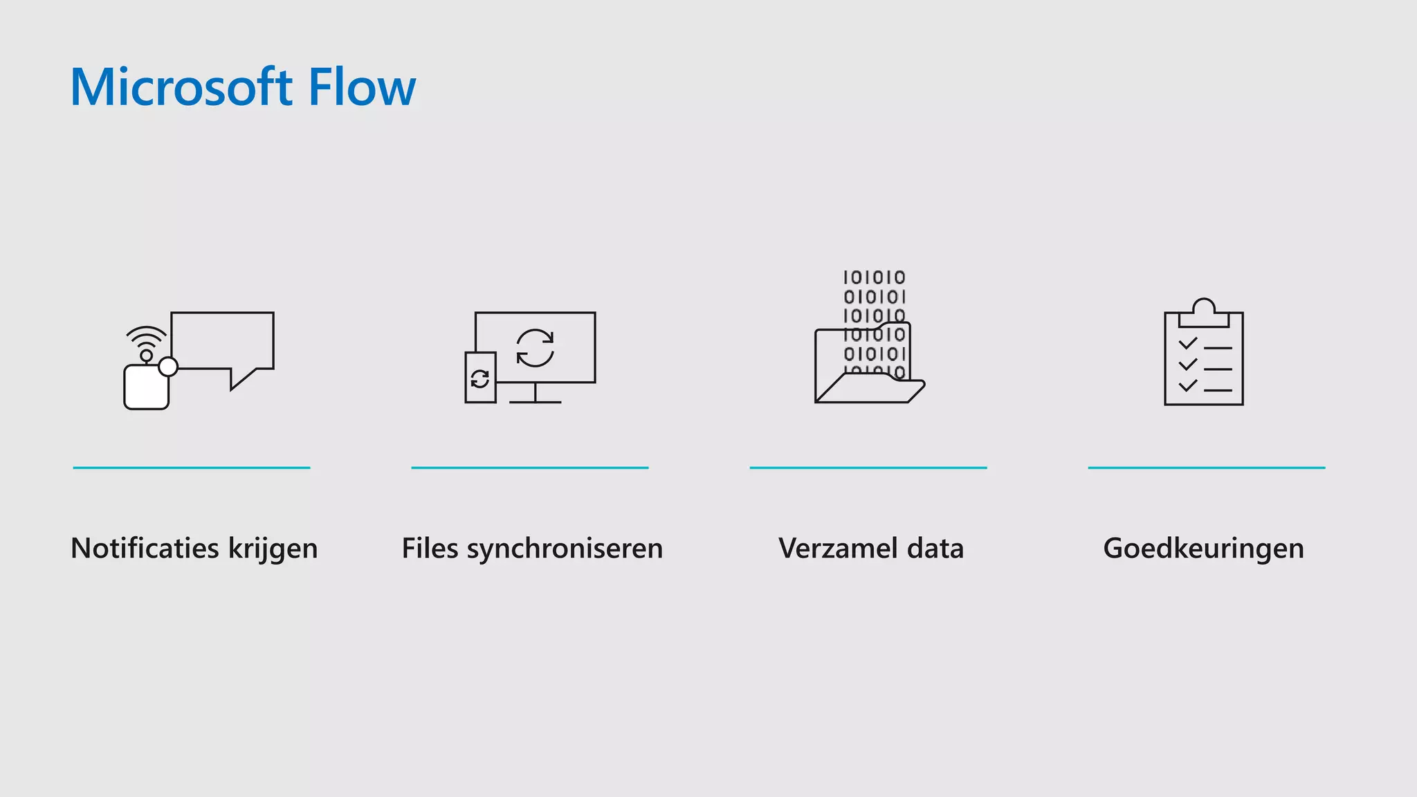 Microsoft Flow
Files synchroniseren Verzamel data GoedkeuringenNotificaties krijgen