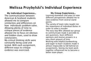 Melissa Przybylski's Individual Experience My Individual Experience... ,[object Object]