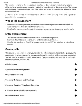 Office admin and customer service diploma - course gate | PDF