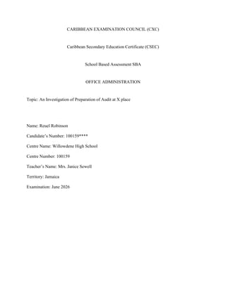 Csec Audit Example Office Administraion SBA- Reuel Robinson.docx