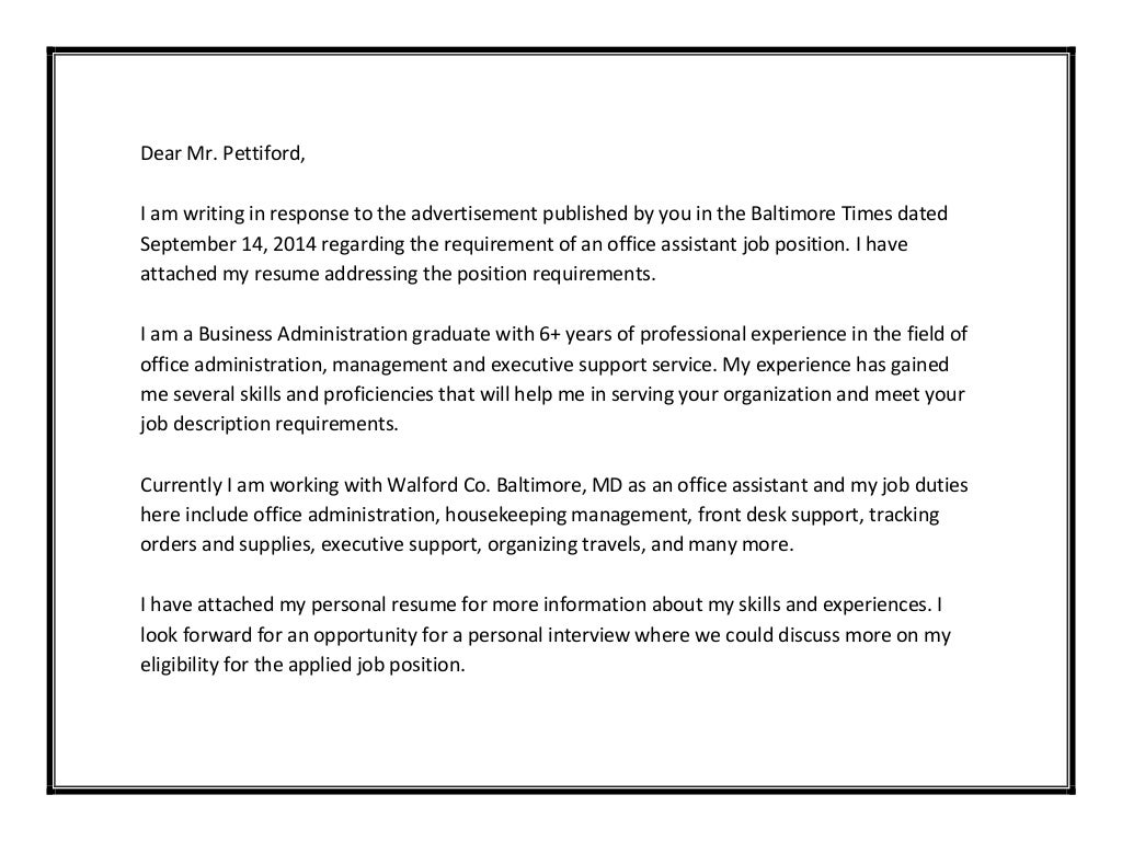 Cover Letter Template For Office Assistant