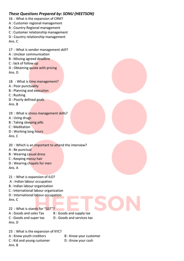 ITI Front Office Assistant cum Computer Operator MCQ | PDF