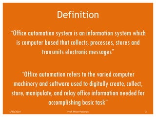 Actualizar 105+ imagen office automation system definition