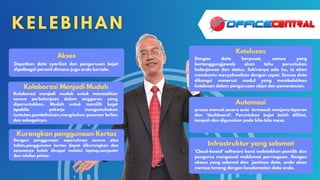 Dengan data berpusat, semua yang
bertanggungjawab akan tahu peruntukan
belanjawan dan status. Sekiranya ada isu, ia akan
membantu menyelesaikan dengan cepat. Semua data
dikongsi menerusi modul yang membolehkan
ketelusan dalam pengurusan abjet dan pemantauan.
Ketelusan
Infrastruktur yang selamat
'Cloud-based' software kami meletakkan pemilik dan
pengurus mengawal maklumat perniagaan. Dengan
akaun yang selamat dan jaminan data, anda akan
merasa tenang dengan keselamatan data anda.
Automasi
proses manual secara auto termasuk menjana laporan
dan 'dashboard'. Peruntukan bajet boleh dilihat,
tempah dan digunakan pada bila-bila masa.
Akses
Dapatkan data syarikat dan pengurusan bajet
dipelbagai peranti dimana juga anda berada.
Kolaborasi Menjadi Mudah
Kolaborasi menjadi mudah untuk memastikan
semua perbelanjaan dalam anggaran yang
diperuntukkan. Mudah untuk memilih bajet
apabila pekerja mengemukakan
tuntutan,pendahuluan,mengisukan pesanan beilan
dan sebagainya.
Kurangkan penggunaan Kertas
Dengan penggunaan sepenuhnya secara atas
talian,penggunaan kertas dapat dikurangkan dan
semuanya boleh dicapai melalui laptop,computer
dan telefon pintar.
 