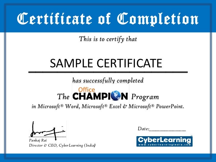 office champion sample certificate