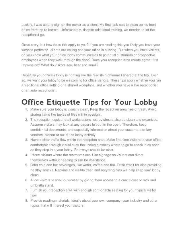Office etiquette 11 tips for your reception area (by Greetly digital…