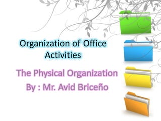 Organization of Office
Activities
The Physical Organization
By : Mr. Avid Briceño
 