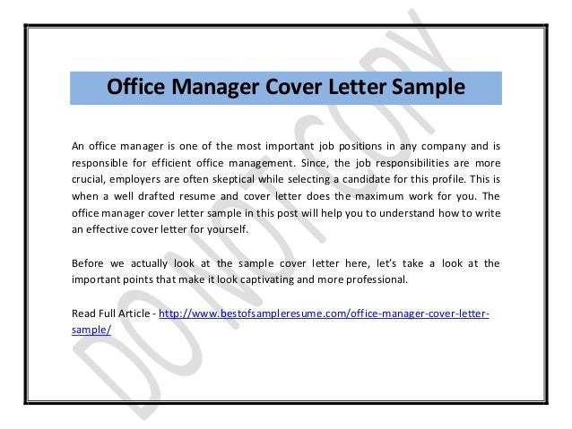 Cover letter sample for office manager position