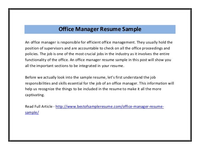 resume sample for office manager