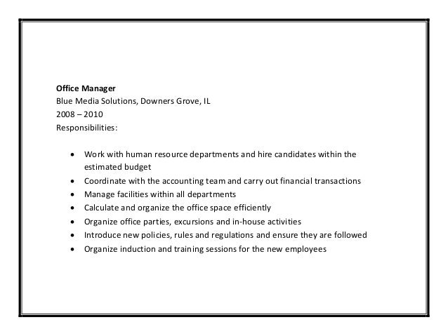 office manager responsibilities resumes