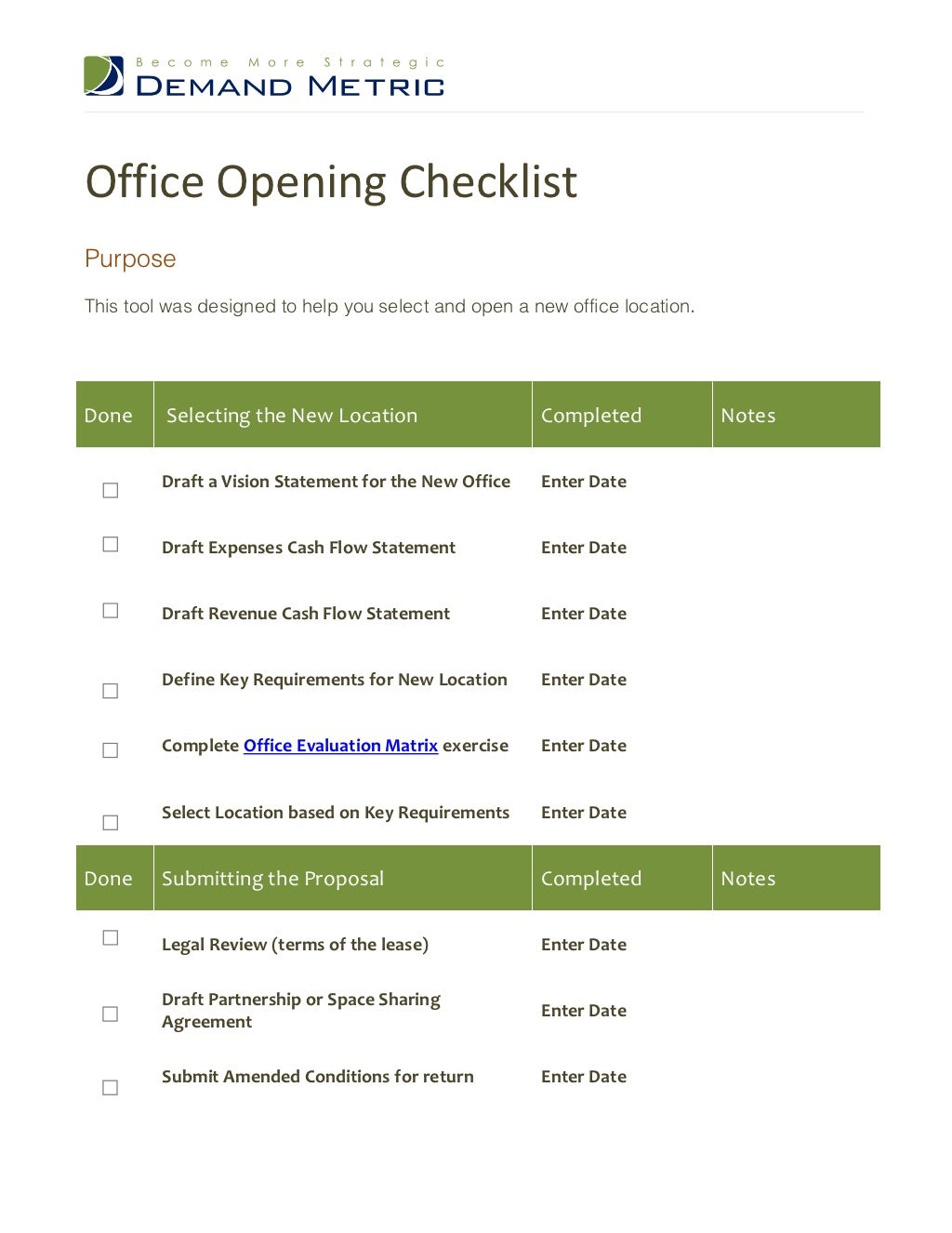 Office Opening Checklist