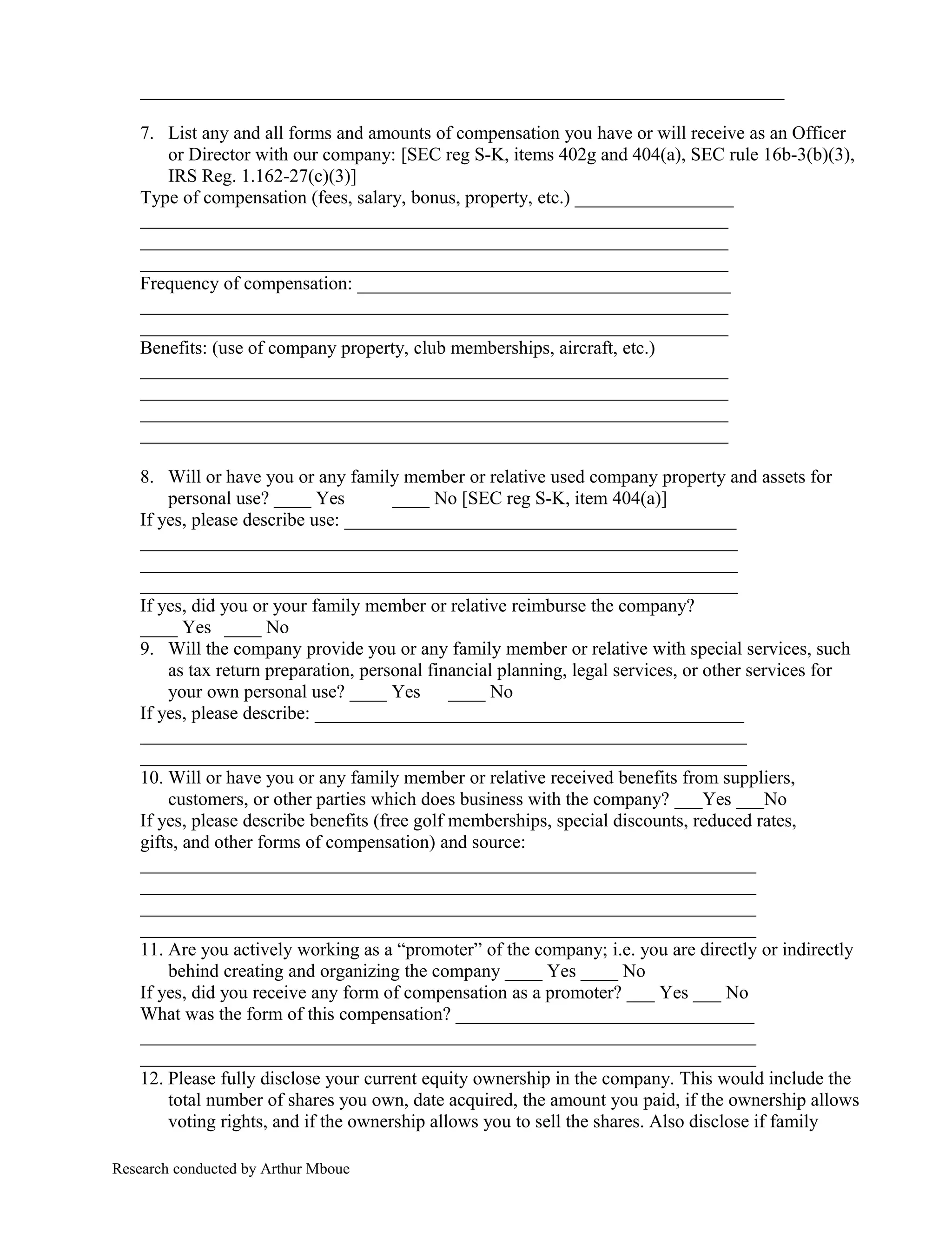 Sample Director Questionnaire.pdf Accountable Director and Officer proxy statement questionnaire | DOC ...