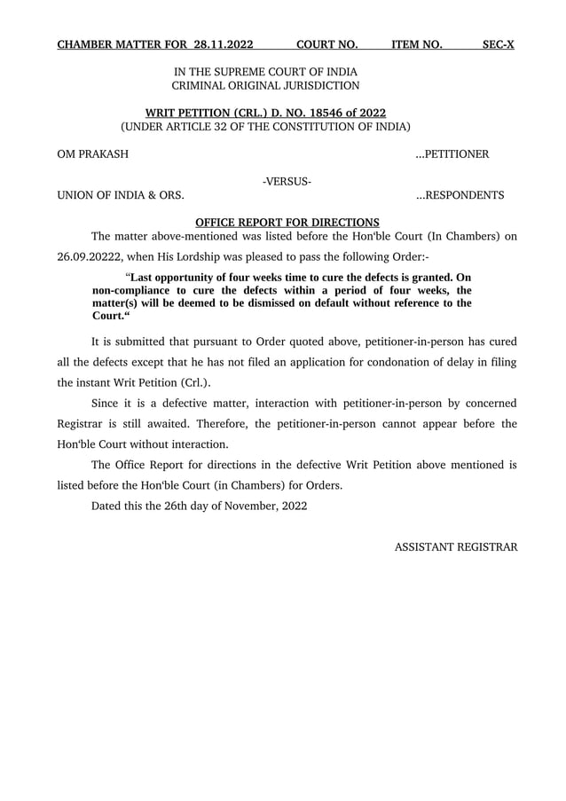 Office Report dated 26 11 2022 in InternationalRacket matter Writ Office Report dated 26 11 2022 in InternationalRacket matter Writ