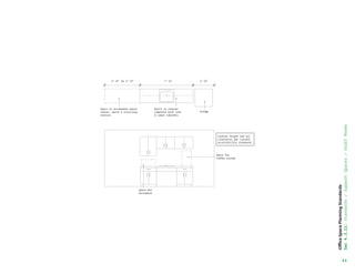 44
Office
Space
Planning
Standards
Sec
4.3.11:
Standards
/
Support
Spaces
/
Staff
Rooms
Space to accomodate water
cooler, waste  recycling
station.
Built in counter
complete with sink
 lower cabinets
Fridge
Space for
coffee system
Space for
microwave
Counter height and all
clearances per current
accessibility standards.
7'–6 3'–0
3'–0 to 5’–0”
 