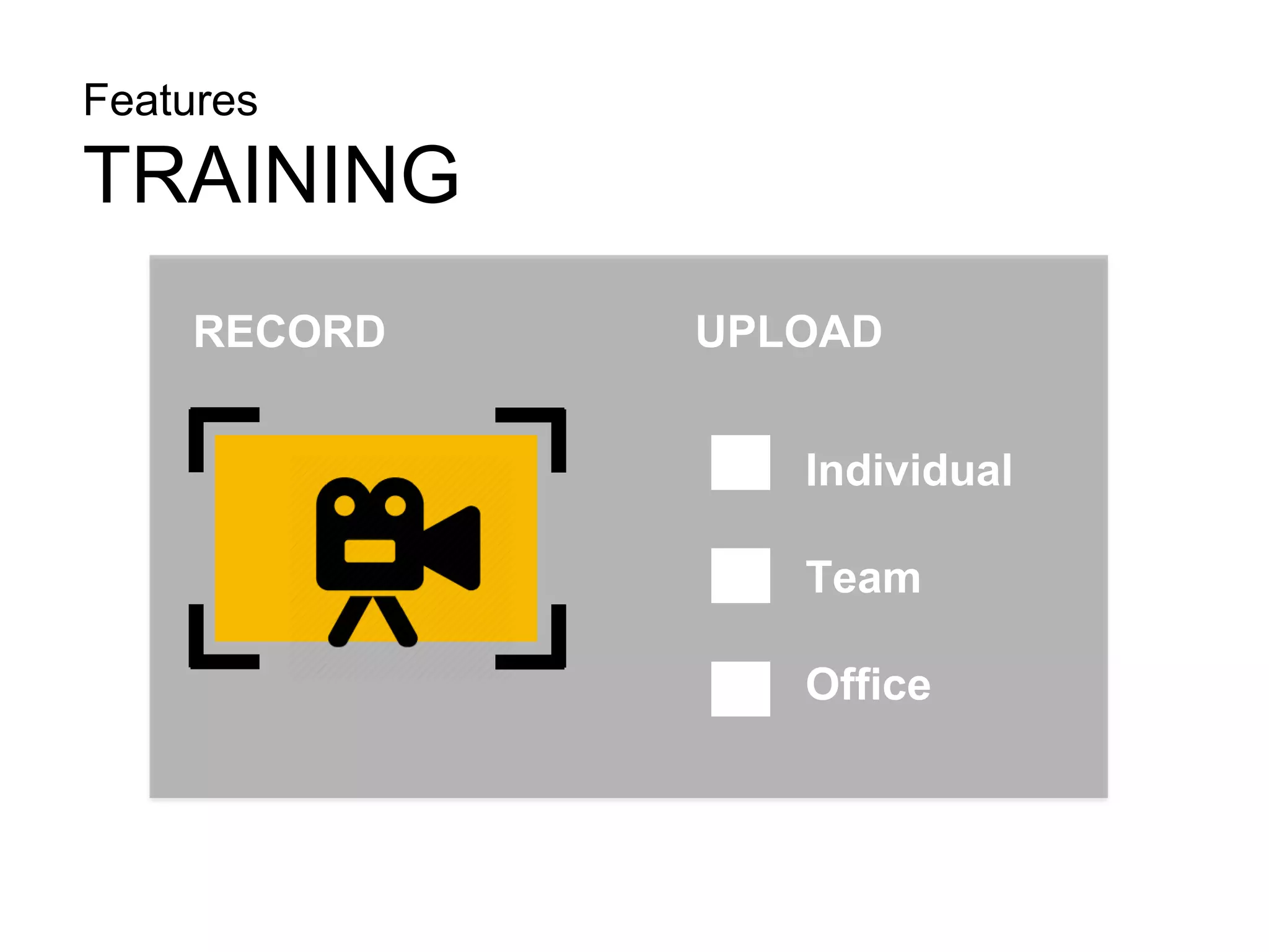 Features
TRAINING
RECORD UPLOAD
Individual
Team
Office
 