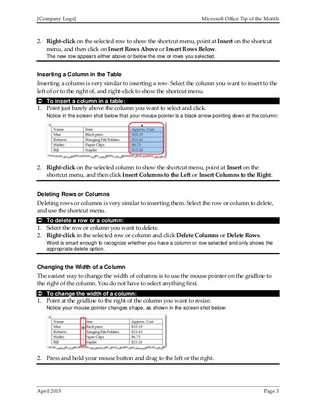 Organizing Information in Tables in Microsoft Word