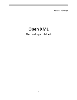 Wouter van Vugt<br />Open XML<br />The markup explained<br />The information contained in this document represents the current view of Microsoft Corporation on the issues discussed as of the date of publication.  Because Microsoft must respond to changing market conditions, it should not be interpreted to be a commitment on the part of Microsoft, and Microsoft cannot guarantee the accuracy of any information presented after the date of publication.<br />This White Paper is for informational purposes only.  MICROSOFT MAKES NO WARRANTIES, EXPRESS, IMPLIED OR STATUTORY, AS TO THE INFORMATION IN THIS DOCUMENT.<br />Complying with all applicable copyright laws is the responsibility of the user.  Without limiting the rights under copyright, no part of this document may be reproduced, stored in or introduced into a retrieval system, or transmitted in any form or by any means (electronic, mechanical, photocopying, recording, or otherwise), or for any purpose, without the express written permission of Microsoft Corporation. <br />Microsoft may have patents, patent applications, trademarks, copyrights, or other intellectual property rights covering subject matter in this document.  Except as expressly provided in any written license agreement from Microsoft, the furnishing of this document does not give you any license to these patents, trademarks, copyrights, or other intellectual property.<br />Unless otherwise noted, the companies, organizations, products, domain names, e-mail addresses, logos, people, places, and events depicted in examples herein are fictitious.  No association with any real company, organization, product, domain name, e-mail address, logo, person, place, or event is intended or should be inferred.<br />© 2007 Microsoft Corporation.  All rights reserved.<br />Microsoft, MS-DOS, Vista, Windows, Windows NT, Windows Server, ActiveX, Excel, FrontPage, InfoPath, IntelliSense, JScript, OneNote, Outlook, PivotChart, PivotTable, PowerPoint, SharePoint, ShapeSheet, Visual Basic, Visual C++, Visual C#, Visual Studio, Visual Web Developer, and Visio are either registered trademarks or trademarks of Microsoft Corporation in the United States and/or other countries.<br />All other trademarks are property of their respective owners.<br />Contents<br /> TOC  quot;
1-2quot;
    Contents PAGEREF _Toc180213191  ii<br />Acknowledgements PAGEREF _Toc180213192  iv<br />Foreword PAGEREF _Toc180213193  v<br />Introduction PAGEREF _Toc180213194  vi<br />Who is this book for? PAGEREF _Toc180213195  vi<br />Code samples PAGEREF _Toc180213196  vi<br />ECMA Office Open XML PAGEREF _Toc180213197  1<br />The Open XML standard PAGEREF _Toc180213198  1<br />Chapter 1 WordprocessingML PAGEREF _Toc180213199  2<br />Creating digital documents PAGEREF _Toc180213200  2<br />Setting up the main structure PAGEREF _Toc180213201  3<br />Adding text to the document PAGEREF _Toc180213202  8<br />Text formatting PAGEREF _Toc180213203  12<br />Tables PAGEREF _Toc180213204  16<br />Styling the document PAGEREF _Toc180213205  19<br />Adding images PAGEREF _Toc180213206  29<br />Page layout PAGEREF _Toc180213207  32<br />Custom XML in documents PAGEREF _Toc180213208  35<br />Finalizing the document PAGEREF _Toc180213209  43<br />Advanced topics PAGEREF _Toc180213210  45<br />WordprocessingML wrap-up PAGEREF _Toc180213211  54<br />Chapter 2 SpreadsheetML PAGEREF _Toc180213212  56<br />Introduction PAGEREF _Toc180213213  56<br />Elements of a simple spreadsheet PAGEREF _Toc180213214  57<br />Creating worksheets PAGEREF _Toc180213215  59<br />Formulas PAGEREF _Toc180213216  60<br />Worksheet optimizations PAGEREF _Toc180213217  60<br />Tables PAGEREF _Toc180213218  63<br />PivotTables PAGEREF _Toc180213219  67<br />Adding and positioning the chart PAGEREF _Toc180213220  73<br />Styling content PAGEREF _Toc180213221  74<br />Conditional formatting PAGEREF _Toc180213222  80<br />Chart sheets PAGEREF _Toc180213223  82<br />Supporting features PAGEREF _Toc180213224  83<br />Wrap-up PAGEREF _Toc180213225  84<br />Chapter 3 PresentationML PAGEREF _Toc180213226  87<br />Introduction PAGEREF _Toc180213227  87<br />PresentationML document structure PAGEREF _Toc180213228  87<br />Shapes PAGEREF _Toc180213229  88<br />The elements of a simple presentation PAGEREF _Toc180213230  93<br />Placeholders PAGEREF _Toc180213231  96<br />Pictures PAGEREF _Toc180213232  98<br />Tables, charts and diagrams PAGEREF _Toc180213233  99<br />Chapter 4 DrawingML PAGEREF _Toc180213234  101<br />Introduction PAGEREF _Toc180213235  101<br />Text PAGEREF _Toc180213236  101<br />Graphics PAGEREF _Toc180213237  104<br />Tables PAGEREF _Toc180213238  111<br />Charts PAGEREF _Toc180213239  115<br />Themes PAGEREF _Toc180213240  123<br />Units of measure PAGEREF _Toc180213241  125<br />The EMU PAGEREF _Toc180213242  125<br />The twip PAGEREF _Toc180213243  125<br />Acknowledgements<br />Being used to blogging as my primary outlet of technical content, writing a book was an endeavor I am not accustomed to. To help me achieve readable and technically correct content I have been supported by Doug Mahugh and Mauricio Ordonez, without whom this book would have taken a lot longer to complete. Due to their combined effort, this book has greatly improved. Thanks to both of you for the time you put in. <br />Foreword<br />I first noticed the name Wouter Van Vugt in April of 2006, when he started answering questions from developers on the OpenXmlDeveloper.org Web site. Within a few months, Wouter was contributing lots of great content to OpenXmlDeveloper, posting Open XML code samples on his blog, and had created a handy tool for Open XML developers (Package Explorer), which he uploaded to Codeplex as an open-source project.<br />I started working directly with Wouter in the fall of 2006, when we delivered the first Open XML workshop together in Paris, and each of us later delivered that same workshop many times around the world in early 2007. Wouter’s job was simply to teach the workshops, but he couldn't restrain himself from creating more content, including various code samples and demo documents. I used his demos whenever I delivered the workshop, and also posted one of them on my blog, leading him to comment quot;
Hey Doug, you're stealing my demos!quot;
<br />True, but consider it a compliment.<br />Wouter’s eagerness to help developers learn about Open XML has never wavered. Near the end of that first series of workshops, when the CTP of the Microsoft® SDK for Open XML formats was released, I was busy traveling and had not spoken to him for some time. Two days after the release of the CTP, I checked the MSDN support forum, and there was Wouter, answering questions about Open XML development. Wherever developers ask questions about Open XML, Wouter seems to show up and answer them.<br />In this book, Wouter has distilled his deep experience in Open XML development into a simple book that developers can read and apply quickly and easily. Those who have attended his workshops will recognize his style in every page: opinionated and enthusiastic, with a knack for making complex topics sound simple and obvious.<br />Open XML is ushering in a new era in document formats. For the first time in the history of computing, the most widely used document-creation software in the world -- Microsoft Office -- uses an open, documented standard as its default file format. This means developers can read and write those documents from any platform, in any language. Just as HTML, HTTP, and other standards moved online services from the proprietary past of CompuServe, AOL, and Prodigy to the open and interoperable world-wide Web,  the existence of XML-based document standards is moving business documents from a closed proprietary past to an open and interoperable future.<br />The move toward this future started in late 2005, when representatives from Apple, Barclays Capital, BP, The British Library, Essilor, Intel, Microsoft, NextPage, Novell, Statoil, Toshiba, and the United States Library of Congress formed Ecma International’s TC45 (Technical Committee 45) working group. This group delivered the Ecma 376 standard a little over a year later, in December of 2006, and that standard is now the official documentation of the Open XML standard.<br />This book covers only a small portion of the Ecma 376 spec: the specific things that an experienced Open XML developer like Wouter Van Vugt considers important for hands-on Open XML development. With the information in this book, developers can start taking advantage of the new opportunities that Open XML provides, and start breaking down the historical barriers between documents, processes, and data.<br />If you want to get a head start on Open XML development, this book is all you need. It is also a great source of cool demos to steal -- thanks, Wouter!<br />- Doug Mahugh<br />Open XML Technical Evangelist, Microsoft<br />June 23, 2007<br />Introduction<br />Amongst the many new technologies implemented in the 2007 Microsoft® Office system there is one that you cannot miss. The new Open XML markup languages for documents, spreadsheets and presentations are here to alleviate difficulties experienced with document development and retention using older binary techniques. Open XML provides an open and standardized environment that builds on many existing standards such as XML, ZIP, and Xml-Schema. Since the use of these techniques has found its way to almost every platform in use nowadays, the document is no longer an unknown object containing formatted data. Instead, the document has become the data! It is easy to integrate in your business processes. Open XML provides several new technologies to allow the business data inside the document to be represented outside the main document body, enabling easy access to the important areas of a document and allowing great document reuse. <br />The purpose of this book is to provide you with the building blocks required to build your own document-centric solution. In this book, you will discover the basics of WordprocessingML, SpreadsheetML and PresentationML as well as the DrawingML supporting language. Learn about the use of custom markup to enable custom solutions using WordprocessingML, the formulas of SpreadsheetML or the great visual effects that can be applied using DrawingML.<br />Who is this book for?<br />In this book, you will be provided a detailed overview of the three major markup languages in Open XML. This book is written for those who have a basic understanding of XML or HTML. If you are a software architect or developer who needs to build document-centric solutions you can learn about how to build your value-added solutions based on the Open XML platform. Those new to document markup languages as well as those more experienced in document markup but new to Open XML will benefit from this book.<br />Code samples<br />Amongst the text, you will find many XML samples. These samples, and many others, are available on the OpenXMLDeveloper Web site on a page dedicated to the content of this book. Any revisions will also be posted on this page. Head over to OpenXMLDeveloper.org to fill your toolbox with Open XML samples.<br />http://openxmldeveloper.org/articles/OpenXmlExplained.aspx<br />ECMA Office Open XML<br />The Open XML standard<br />Moving forward from the old binary method of storing document content in the Microsoft Office system, the Open XML document markup standard has been introduced. This XML based format is standardized and uses open technologies that enable solutions on many software platforms and operating systems. In this first version of the standard, there are three major markup languages. There is WordprocessingML for documents, SpreadsheetML for spreadsheets and PresentationML for presentations. There are also many underlying markups defined, such as DrawingML, which supports graphics, charts, tables, and diagrams. An Open XML document is stored as a container containing many parts. Now the container is a ZIP file, and the parts can be viewed as files within the ZIP but you could also store the document parts in a database to maximize reuse. Besides providing a standard for the document markup, the structure inside the container is also standardized. This structure is known as the Open Packaging Convention and is described in Part 2 of the five documents that make up the standard. Another important part of the specification is the Markup Compatibility section, Part 5. It contains information about the manner in which details such as versioning should be handled, which can have a great impact on the markup.<br />The following image provides an overview of the various layers of the specification. ZIP, XML and Unicode are not part of the Open XML standard. <br />Figure 1 Components of Open XMLZIPXML + UnicodeRelationshipsContent TypesDigital SignaturesWordprocessingMLSpreadsheetMLPresentationMLDrawingMLCustom XMLBibliographyVMLMetadataEquationsMarkup languagesVocabulariesOpen Packaging ConventionCore Technologies<br />WordprocessingML<br />,[object Object]
