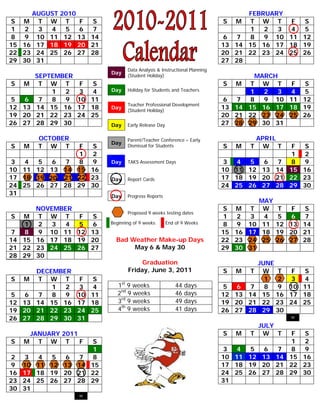 2010-2011 School Calendar Month-by-Month View | PDF