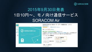 2015年9月30日発表
1日10円〜、モノ向け通信サービス
SORACOM Air
 