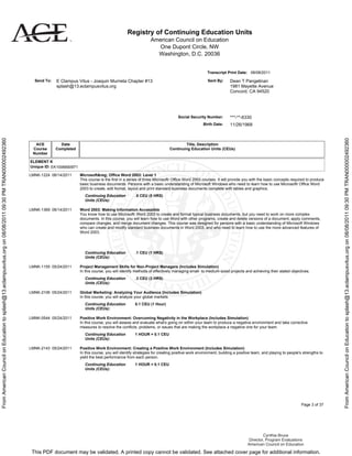 ACE Credit - Official Academic Transcript - Dean Pangelinan | PDF